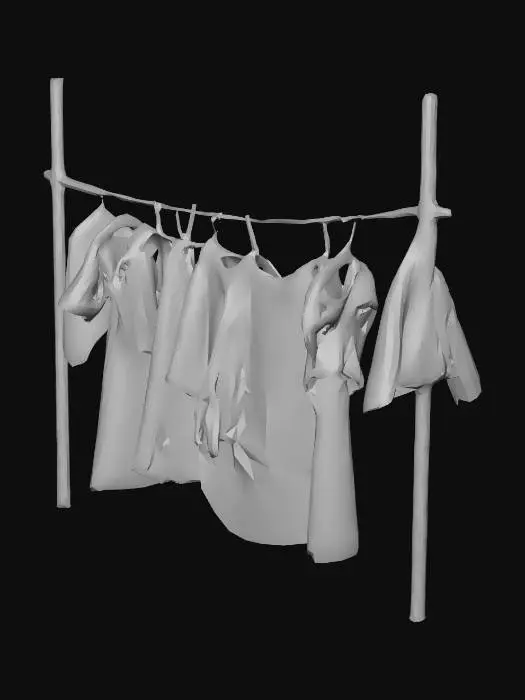 3D model for A clothesline hung with simple medieval peasant clothing