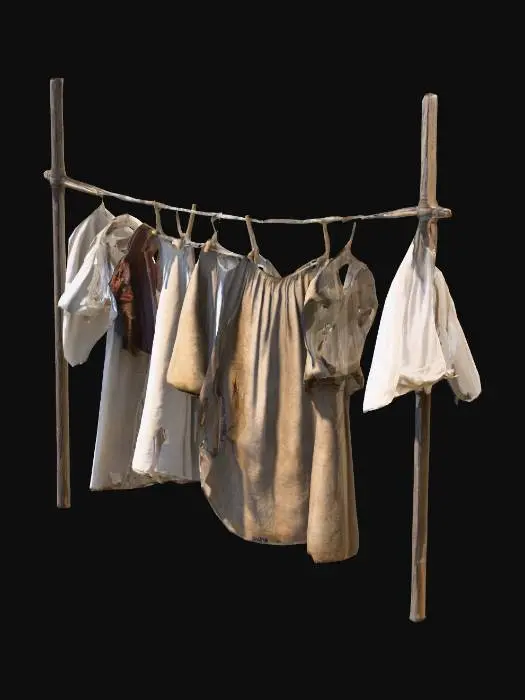 3D model for A clothesline hung with simple medieval peasant clothing
