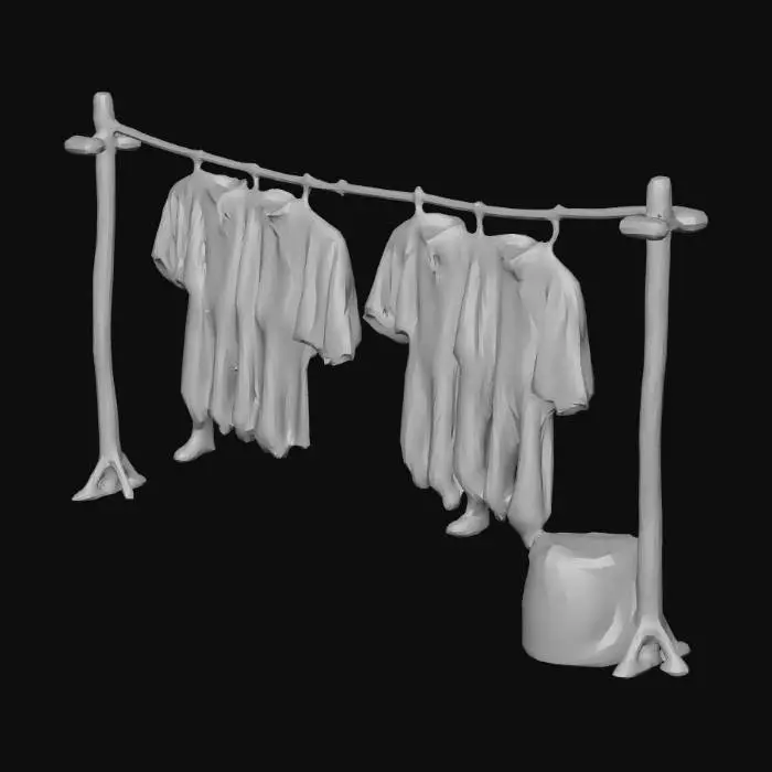 3D model for A clothesline hung with simple medieval peasant clothing