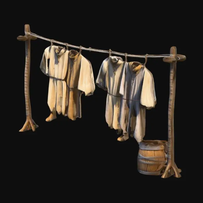 3D model for A clothesline hung with simple medieval peasant clothing