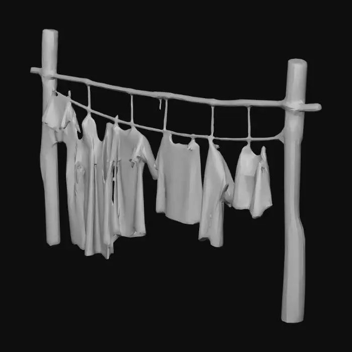 3D model for A clothesline hung with simple medieval peasant clothing