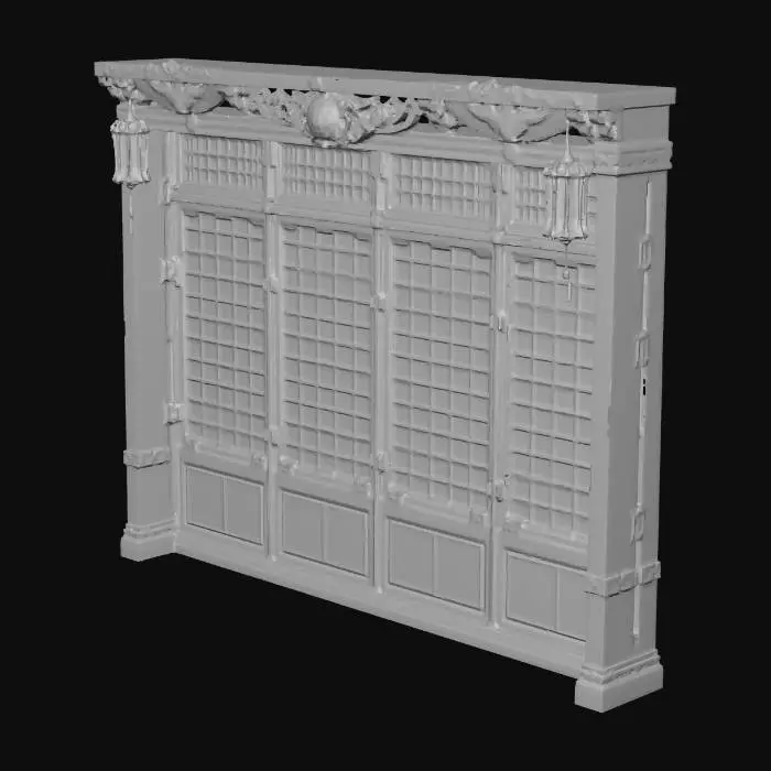 3D model for Ornate Carved Wooden Shoji Screen with Lanterns