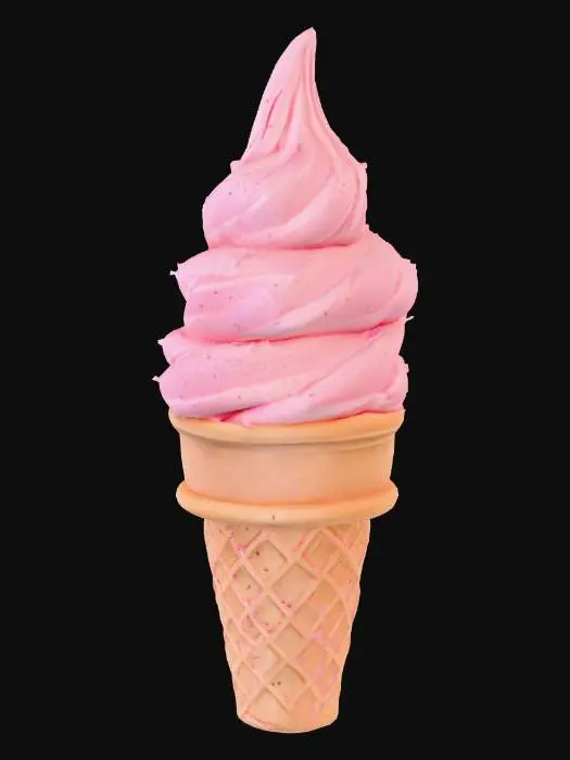 3D model for pink ice cream soft serve swirl in a pointy cone