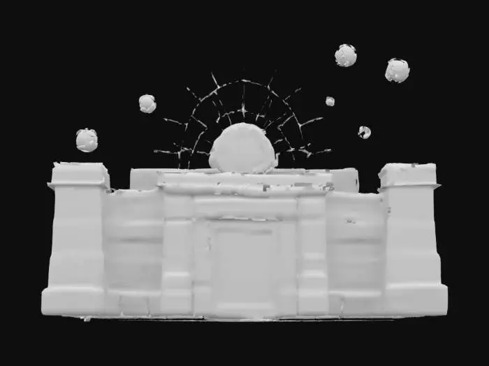 3D model for [Peru] A stylized 3D game asset of an ancient Peruvian Sun Temple, partly faded into floating cosmic ruins. The temple walls are crafted from smooth golden stone, covered with faint Incan glyphs and starry constellations. Some parts of the structure float broken in mid-air, glowing softly with ancient energy. The design is stylized, clean, simplified, and slightly cartoonish, evoking mystery and wonder. #AroundTheWorld#