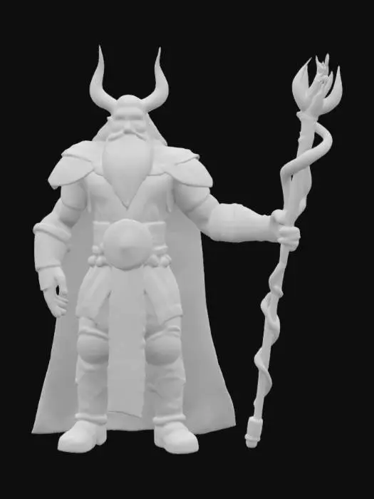 3D model for [Ireland] A stylized 3D figure of Nuada, the once-king of the Tuatha Dé Danann. He wears regal Celtic robes and a silver arm shaped like twisted metal vines. His stance is noble, yet battle-worn. The design is stylized, clean, and slightly cartoonish, with glowing runes on his silver hand. #AroundTheWorld#
