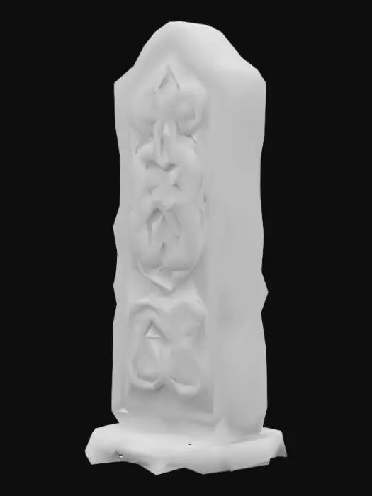 3D model for A stylized 3D game asset of a monumental standing stone with bright glowing Celtic knotwork across the surface, as if awakened by magic. The stone is smooth, ancient, and powerful, stylized and slightly cartoonish.