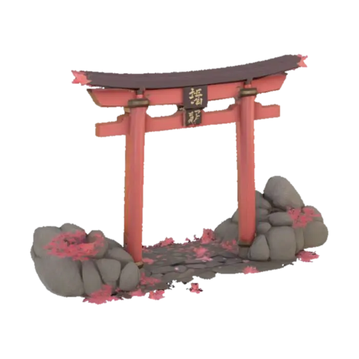 [Japan] A stylized 3D game asset of an ancient torii gate, crafted from smooth aged… 3D model, vytvořený pomocí AI