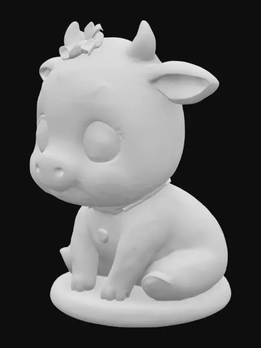 3D model for A kawaii-style cow optimized for 3D printing. With a bell around its neck and an edelweiss as decoration on the head. sitting on a round base
Ceramic, Soft, Sitting, Symmetrical Body, Pixar-Style