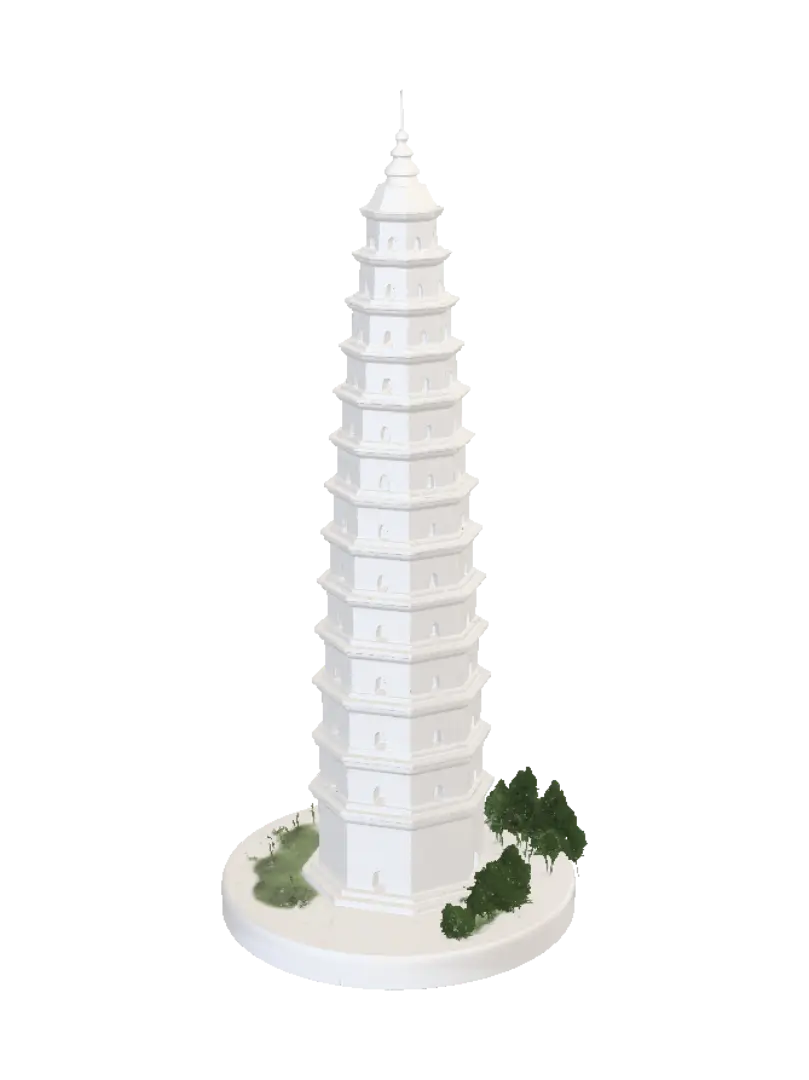 White Pagoda 3D model, vytvořený pomocí AI