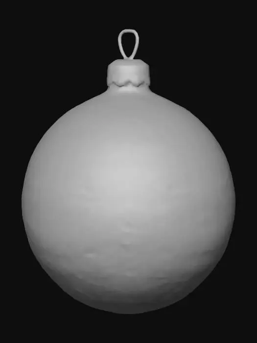 3D model for Shiny red Christmas bauble ornament, smooth glass sphere with metallic gold cap, small decorative hook, subtle white specular highlights, soft inner glow effect, festive stop button for mobile game, clean minimal design, optimized low-poly 3D model, single object centered, no background