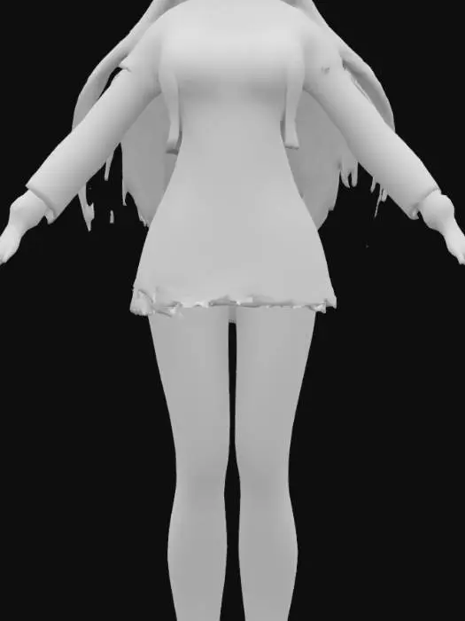 3D model for A high-poly 3D model of a stylish anime-inspired female character with long blonde hair in a high ponytail tied with a black ribbon. She has big, expressive eyes with light makeup. The outfit includes a tight white blouse partially open revealing a black lace innerwear, a short plaid skirt in beige and brown tones, and a yellow sweater tied around her waist. Accessories include gold bracelets, a black choker, a necklace with a "P" pendant, and Dior shopping bags. The character is in a standard A-pose with arms slightly angled downward, ready for rigging. The style should be detailed, semi-realistic anime with smooth, realistic fabric textures and carefully sculpted hair strands.