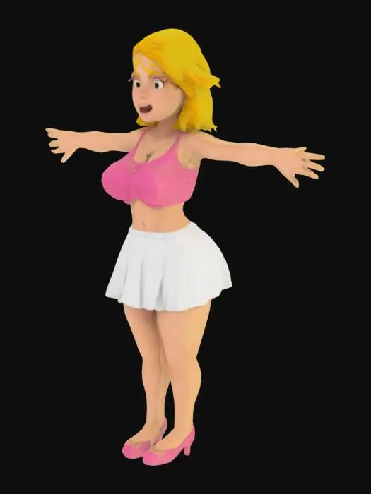 3D model for Blonde girl in Pink tank top and White skirt