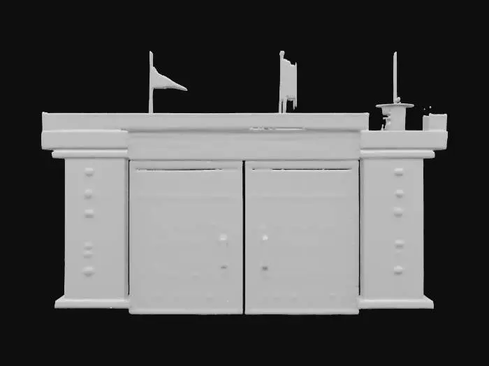 3D model for Subject: Military base entrance gate, fortified structure, large and imposing.
Style: Realistic, industrial military design, detailed geometry, HDR lighting.
Material: Reinforced concrete with weathering, steel doors with rivets, barbed wire accents.
Details: High-security barriers, watchtower elements, heavy-duty mechanisms, worn textures.
Purpose: Architectural render for game environments, VR-ready, 4K optimized, HDR realism.