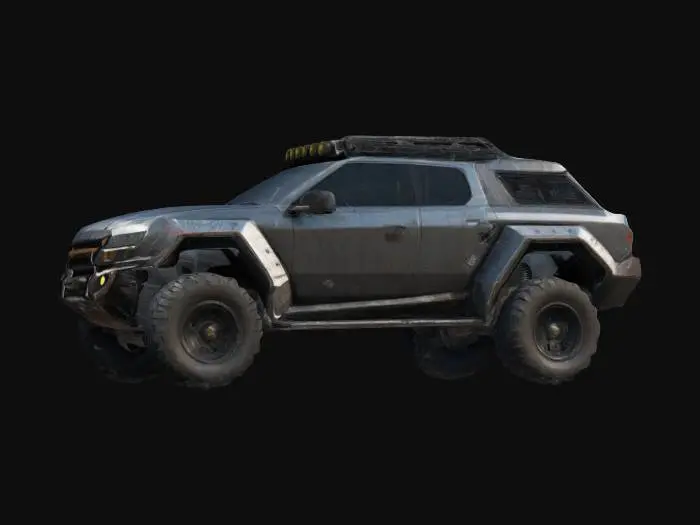 3D model for vehicle, rugged yet sleek, built for off-road and high-speed chases.
Style: Post-apocalyptic, scavenged aesthetic, futuristic street-racing modifications.
Material: reinforced metal body with patches, carbon fiber accents, bulletproof glass.
Details: Exposed engine parts.
Purpose: Game asset for cyberpunk racing and combat, VR-ready, HDR lighting, optimized for 8K renders.