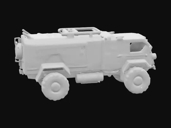 3D model for Subject: Tanki, high-tech industrial hauler, neon-lit urban freight vehicle. Style: Cyberpunk, dystopian, industrial, retro-futuristic, neon-soaked urban aesthetic. Material: Reinforced metallic body with a matte black finish, glowing neon trim, holographic HUD, armored plating, PBR textures. Details: Large cab, heavy-duty tires. Purpose: VR-ready, HDR lighting, 8K rendering.