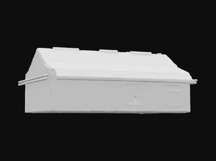 3D model for Subject: A cyberpunk-style single-family house, one-story, designed with futuristic aesthetics.
Style: High-poly, detailed cyberpunk architecture with neon accents, industrial elements, and a blend of traditional and modern structures.
Material: Metal panels, concrete, glass windows with holographic displays, neon lighting, and reinforced steel doors.
Details: Rooftop solar panels, integrated neon signage, security cameras, air vents, and a sleek, dystopian city aesthetic. Rain streaks.