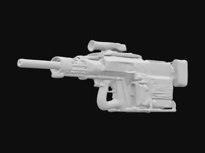 3D model for Barrel: Stacked and welded CPU heat pipes for cooling, reinforced with motherboard panels.
Receiver: Modified computer tower chassis.
Scope: Repurposed webcam with an LED-lit interface.
Magazine: GPU heatsink for efficient heat dissipation.
Trigger: Mechanical keyboard switches for a tactile cyberpunk feel.
Additional elements: Exposed circuitry, glowing LEDs, cybernetic patterns, and a mix of sleek metal and rugged industrial components.
