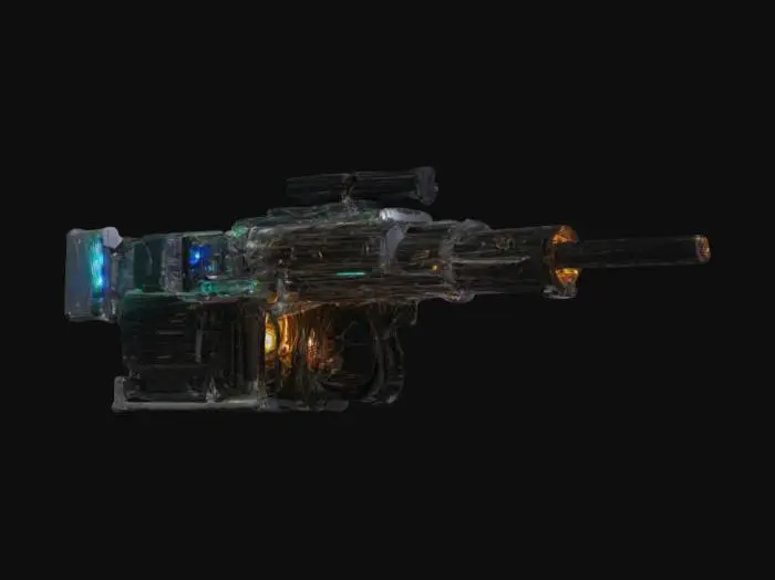 3D model for Barrel: Stacked and welded CPU heat pipes for cooling, reinforced with motherboard panels.
Receiver: Modified computer tower chassis.
Scope: Repurposed webcam with an LED-lit interface.
Magazine: GPU heatsink for efficient heat dissipation.
Trigger: Mechanical keyboard switches for a tactile cyberpunk feel.
Additional elements: Exposed circuitry, glowing LEDs, cybernetic patterns, and a mix of sleek metal and rugged industrial components.
