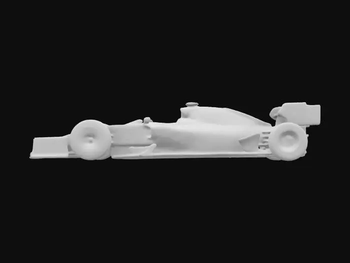 3D model for Formula 1 car livery inspired by the Rococo art style. The body features a pearl white and champagne gold base adorned with intricate, swirling baroque patterns in soft pastels—powder blue, blush pink, and ivory. Delicate gold filigree embellishes the curves of the car, accentuating its aerodynamic flow. The interior cockpit showcases elegant engravings and ornamental flourishes, while the side pods and rear wing are detailed with subtle floral motifs. The sponsor decals seamlessly integrated.