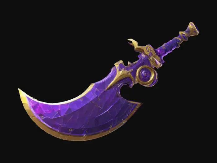 3D model for Subject: Chrono-Forged Rift Scythe, a mythical scythe infused with temporal energy, wielded by those who control time itself.
Style: Pixel-art aesthetic, low-poly, 16-bit retro-futuristic fantasy RPG.
Material:
Blade: A single massive crystalline blade, shifting between cosmic gold and deep violet, infused with time fractures.
Hilt: Unbreakable celestial alloy, reinforced with brass-like chrono-gears and wrapped in aged leather for an ancient warrior’s grip. #ChronoForgeWeapon#