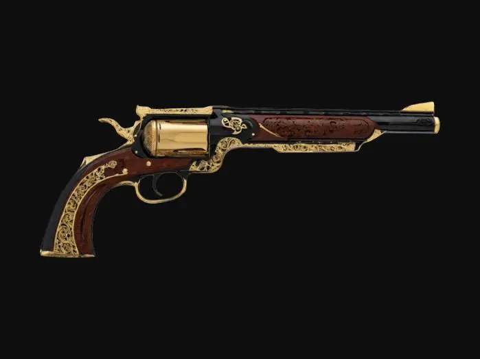 3D model for "LeMat Chrono-Edge – Gunblade"
A hybrid gunblade combining Victorian craftsmanship with futuristic chrono-warping technology. Inspired by the LeMat revolver, this weapon features a polished black steel frame with gold filigree engravings and mahogany grips adorned with intricate carvings. The gun has a nine-chamber revolver, an under-barrel shotgun, and a retractable energy blade that flickers with a blue-violet glow, phasing in and out of reality. , #ChronoForgeWeapon#