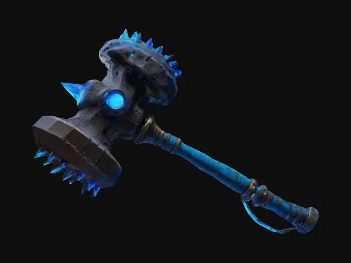 3D model for 🌀 Description: A chunky, oversized war hammer with a prehistoric twist! The head is a massive dinosaur skull reinforced with metal plating, while neon-blue energy coils pulse along the cracks. The handle is wrapped in thick leather, with glowing runes that spark when swung.
📏 Size & Shape: Massive and exaggerated, oversized dino skull head.
🎨 Colors & Materials: Bone-white, bright neon blue, dark brown leather. #ChronoForgeWeapon#