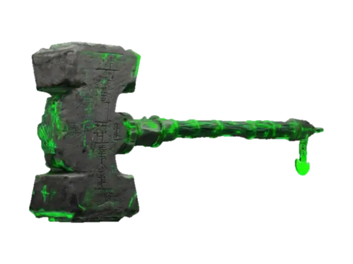 A massive war hammer forged from ancient blockchain ledgers, stored in indestructible stone… - Crypto 3D model, AI generated