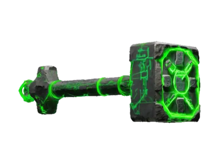 A massive war hammer forged from ancient blockchain ledgers, stored in indestructible stone… - Crypto 3D model, AI generated