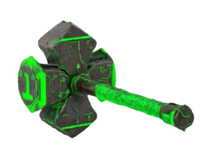 A massive war hammer forged from ancient blockchain ledgers, stored in indestructible stone… - Crypto 3D model, AI generated