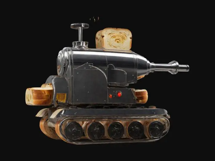 3D model for  The Toaster Cannon 🥖🔥🔫
Description:

A military-grade artillery cannon, but instead of shells, it fires perfectly toasted bread.
Superheated sourdough slices fly at mach speed, dealing catastrophic amounts of breakfast-based damage.
Size & Shape: A massive chrome toaster strapped onto a tank turret., #ChronoForgeWeapon#