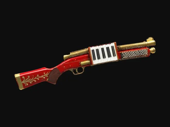 3D model for The Accordion Shotgun 🎶🔫
Description:

A shotgun that is also a fully functional accordion.
The more you squeeze it, the more shells it loads.
Size & Shape: A musical instrument with a barrel sticking out of one side.
Colors & Materials: Red and gold, plays polka music when fired.
Special Ability: “MUSICAL MAYHEM”, #ChronoForgeWeapon#