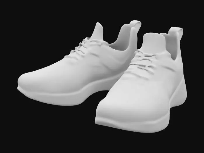 3D model for A pair of sneakers once worn by an Egyptian Pharaoh, infused with futuristic anti-gravity tech. The base is crafted from golden sandstone with hieroglyphic carvings that light up when in motion. The laces are woven from nanofiber, adjusting to the wearer’s foot shape. The soles emit bursts of blue energy, leaving behind trails of ancient symbols in the air. PBR materials: metallic gold, soft linen, and glowing neon energy, #ChronoForgeWeapon#