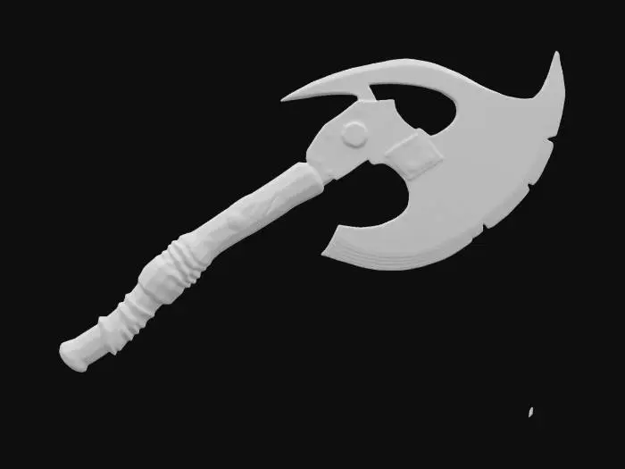 3D model for The Meteor Axe – Starfall Cleaver
A double-headed battle axe, its massive jagged blades forged from a dark meteorite, veined with glowing silver streaks. The central socket contains a cracked, iridescent opal, pulsing with a faint glow. The haft is made of petrified wood, wrapped in braided mammoth hide with bone studs lining its length., #ChronoForgeWeapon#