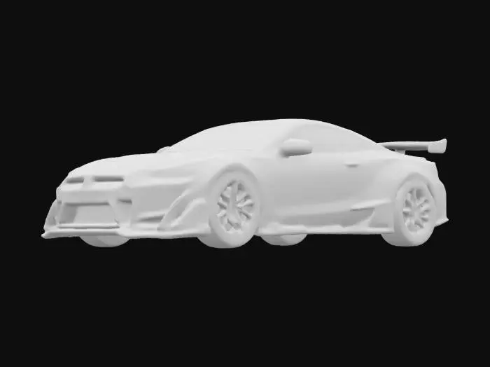 3D model for "Widebody Nissan GT-R R35 with aggressively flared fenders and visible rivets. Ultra-low stance, deep-dish multi-spoke wheels with a concave profile. Large carbon fiber front splitter, aerodynamic side skirts, and an extended GT-style wing. Matte gunmetal gray body with carbon fiber hood, roof, and rear diffuser. Detailed LED headlights, functional hood vents, and titanium-finished quad exhaust tips. High-poly details with PBR-optimized reflections for realistic lighting and shading." 