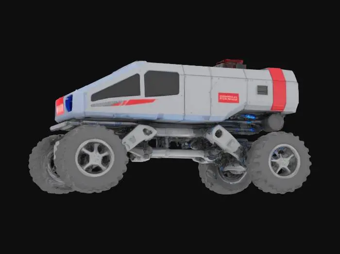 3D model for {
  "Object": "CI/CD pipeline mech-car",
  "Material": "metal, plastic tubing, and LED status lights",
  "Shape/Form": "modular assembly line body with robotic limbs, conveyor belt wheels, and server rack cockpit",
  "Color Scheme": "metal gray, blue status lights, and red ‘FAILED’ warning banners",
  "Texture Details": "industrial rivets, fan grates, loading bar decals",
  "Style": "realistic",
  "Environment/Use Context": "racing through a build server warehouse with Jenkins pipes and Git merge mines",
  "Reference Models": "inspired by DevOps dashboards and Jenkins mascots"
}
