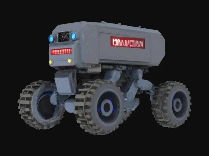 3D model for {
  "Object": "CI/CD pipeline mech-car",
  "Material": "metal, plastic tubing, and LED status lights",
  "Shape/Form": "modular assembly line body with robotic limbs, conveyor belt wheels, and server rack cockpit",
  "Color Scheme": "metal gray, blue status lights, and red ‘FAILED’ warning banners",
  "Texture Details": "industrial rivets, fan grates, loading bar decals",
  "Style": "realistic",
  "Environment/Use Context": "racing through a build server warehouse with Jenkins pipes and Git merge mines",
  "Reference Models": "inspired by DevOps dashboards and Jenkins mascots"
}
