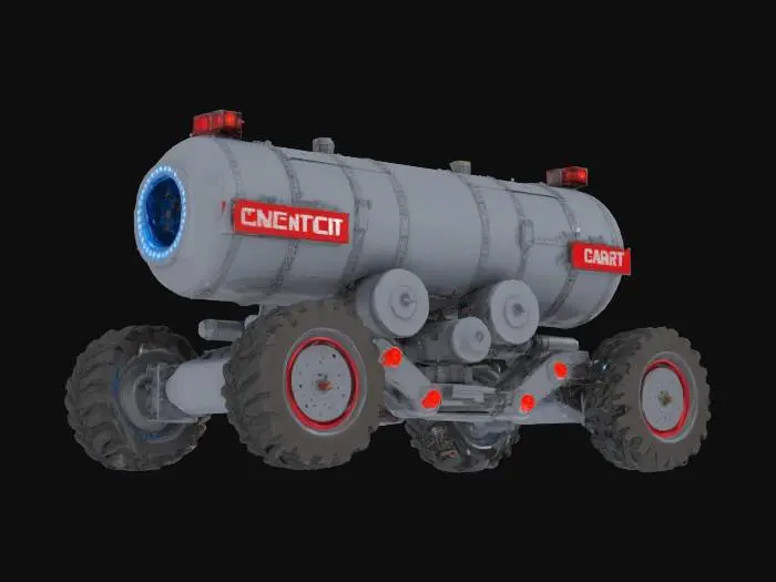 3D model for {
  "Object": "CI/CD pipeline mech-car",
  "Material": "metal, plastic tubing, and LED status lights",
  "Shape/Form": "modular assembly line body with robotic limbs, conveyor belt wheels, and server rack cockpit",
  "Color Scheme": "metal gray, blue status lights, and red ‘FAILED’ warning banners",
  "Texture Details": "industrial rivets, fan grates, loading bar decals",
  "Style": "realistic",
  "Environment/Use Context": "racing through a build server warehouse with Jenkins pipes and Git merge mines",
  "Reference Models": "inspired by DevOps dashboards and Jenkins mascots"
}

