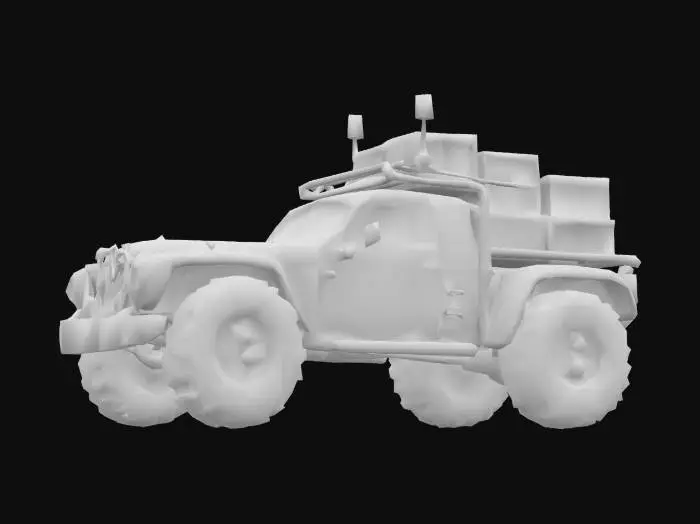 3D model for {
  "Object": "old Go workspace dune buggy",
  "Material": "rusty steel, rubber, and terminal glass",
  "Shape/Form": "buggy frame with a cargo rack holding $GOPATH crates, and pipes spewing build logs",
  "Color Scheme": "CLI green, dusty gray, and faded Go blue",
  "Texture Details": "rusted frame, ASCII log patterns, crate scratches",
  "Style": "realistic",
  "Environment/Use Context": "racing through a deprecated pipeline wasteland",
  "Reference Models": "inspired by Go's pre-module era and dusty build systems"
}
