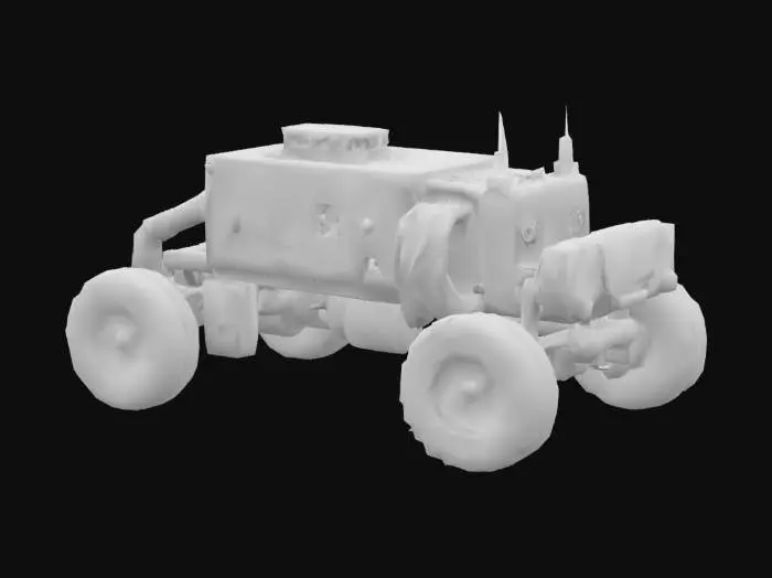 3D model for {
  "Object": "CI/CD pipeline mech-car",
  "Material": "metal, plastic tubing, and LED status lights",
  "Shape/Form": "modular assembly line body with robotic limbs, conveyor belt wheels, and server rack cockpit",
  "Color Scheme": "metal gray, blue status lights, and red ‘FAILED’ warning banners",
  "Texture Details": "industrial rivets, fan grates, loading bar decals",
  "Style": "realistic",
  "Environment/Use Context": "racing through a build server warehouse with Jenkins pipes and Git merge mines",
  "Reference Models": "inspired by DevOps dashboards and Jenkins mascots"
}
