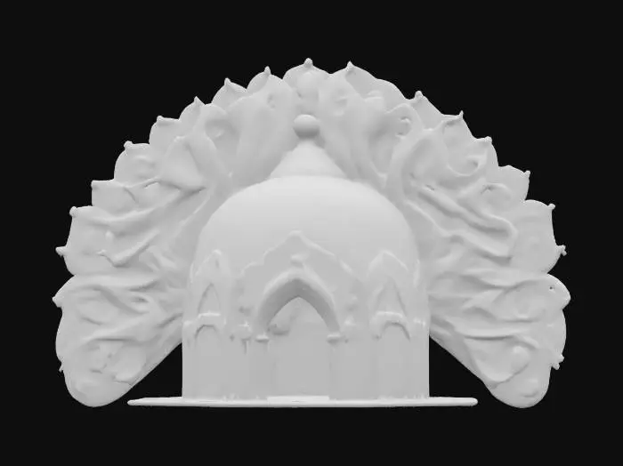 3D model for Turkey, Istanbul] Hagia Sophia → Majestic Peacock

Object: Hagia Sophia dome morphing into an enormous peacock with outstretched tail feathers

Material: tessellated ceramic tiles and gilt metal

Shape/Form: curved dome base transitioning into layered feather fans

Color Scheme: emerald green base, sapphire blue accents, gold highlights

Texture Details: glossy mosaic tiles, raised grout lines, subtle iridescent sheen

Style: stylized low-poly mosaic art

Environment/Use Context: centerpiece in a virtual museum hall

Reference Models: inspired by traditional Byzantine mosaics and Minecraft voxel birds, #AroundTheWorld#