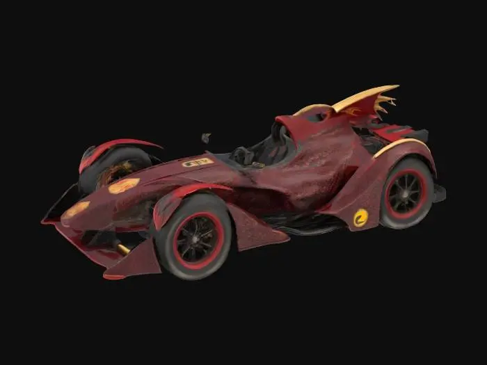 3D model for Object: Fantasy Formula One car
Material: dragon-scale alloy body, leather seat, obsidian wheels
Shape/Form: ornate, curved wings, organic body lines
Color Scheme: dark red base with golden highlights
Texture Details: scaly body panels, rough textures, shimmering accents
Style: stylized fantasy
Environment/Use Context (optional): mythical racing world
Reference Models (optional): inspired by fantasy racing games
, #AroundTheWorld#