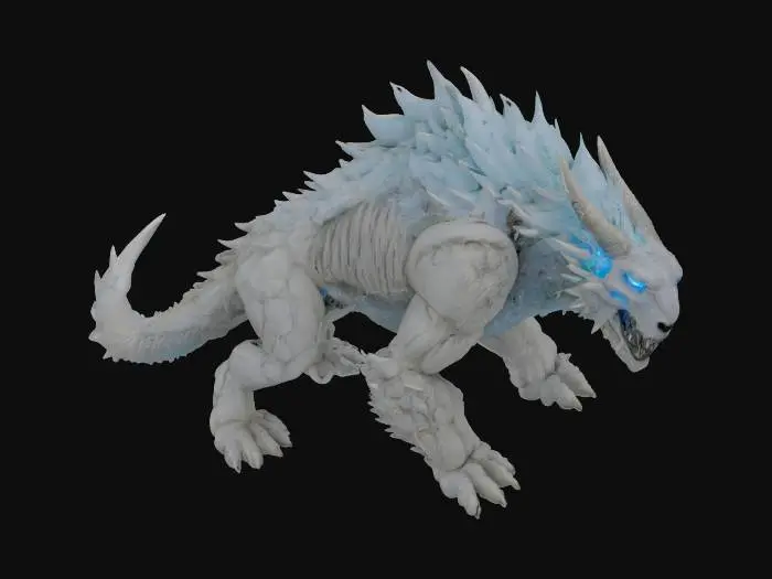 3D model for {
  "Object": "Glacier Warg – Arctic Bio-Mount",
  "Material": "Genetically engineered sinew, bone-plated armor, frost-resistant synthetic fur",
  "Shape/Form": "Quadruped predator; massive shoulders; low center of gravity; elongated claws and reinforced jaw; saddle interface integrated into spine",
  "Color Scheme": "Icy white, storm gray, iridescent aurora-blue accents along armor ridges",
  "Texture Details": "Rough bone exoshell, dense layered fur, bioluminescent vein trails visible beneath skin",
  "Style": "Post-apocalyptic biotech creature",
  "Environment/Use Context": "Traversing shattered ice bridges and neon-lit tundra ruins alongside its rider",
  "Reference Models": "Hybrid of dire wolf anatomy, cyber-organic exo-creatures, and Inuit mythic beasts",
, #AroundTheWorld#, 
}
