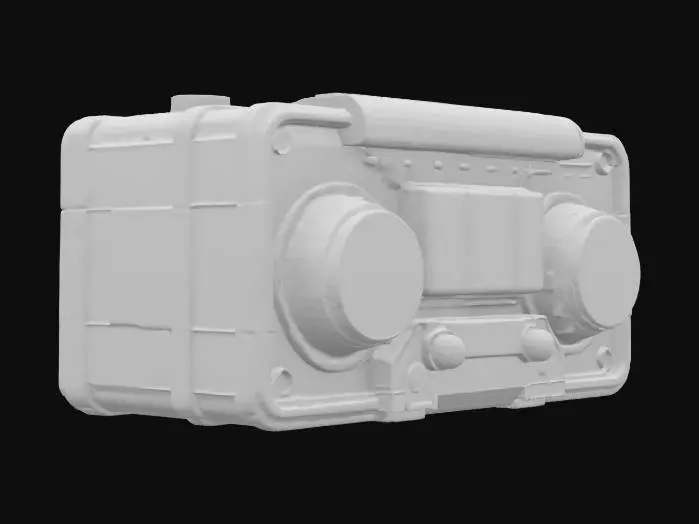 3D model for Object: A retro-futuristic cassette player
Material: Polished chrome and translucent plastic
Shape/Form: Rectangular body with rounded edges and oversized buttons
Color Scheme: Neon pink with teal and chrome accents
Texture Details: Glossy surfaces with subtle fingerprint smudges and retro sticker decals
Style: Voxel with a synthwave aesthetic and 80s sci-fi influences
Environment/Use Context: Sitting on a cluttered desk under purple and blue neon lighting
Reference Models: Inspired by the Sony Walkman and Tron Legacy’s aesthetic