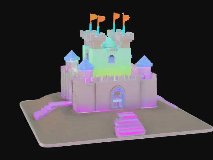 3D model for Data Sandcastle: A sandcastle constructed from voxel blocks that glow and change shape, resembling a digital fortress.
Style: Voxel, Pop Cyberpunk
Material: Textured voxel blocks, holographic surfaces, matte sand particles
Color Scheme: Sandy beige with neon accents (pink, blue, green)
Texture Details: Blocky, pixelated structure with soft, sandy edges and holographic overlays
Environment: Placed along a pixelated beach with a cyber sunset