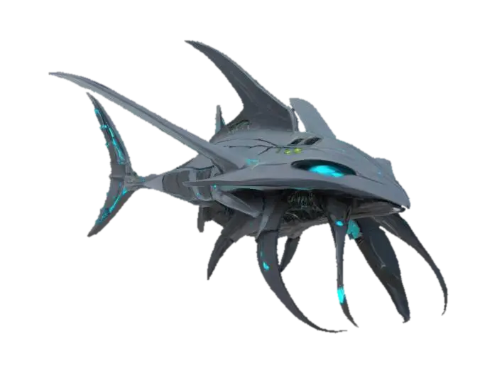 { "object": "Abyssal Mecha-Ray", "material": "Smooth, metallic plating with… - Synthetic 3D model, vytvořený pomocí AI