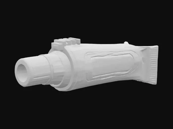 3D model for     - object: Cel-Shaded Turbo Toothpaste Cannon
      material: Plastic tube casing, pump lever, ammo cartridge socket
      shape_form: Giant toothpaste blaster for dual brushing and defense
      color_scheme: White, blue, neon lime cartridge strip
      texture_details: “FWOOSH!” comic text, toon shine arrows, mint fog
      style: Cel-Shaded
      environment_use_context: Futuristic bathroom comedy scene
      reference_models: [Hi-Fi Rush props, Mario & Luigi gear]