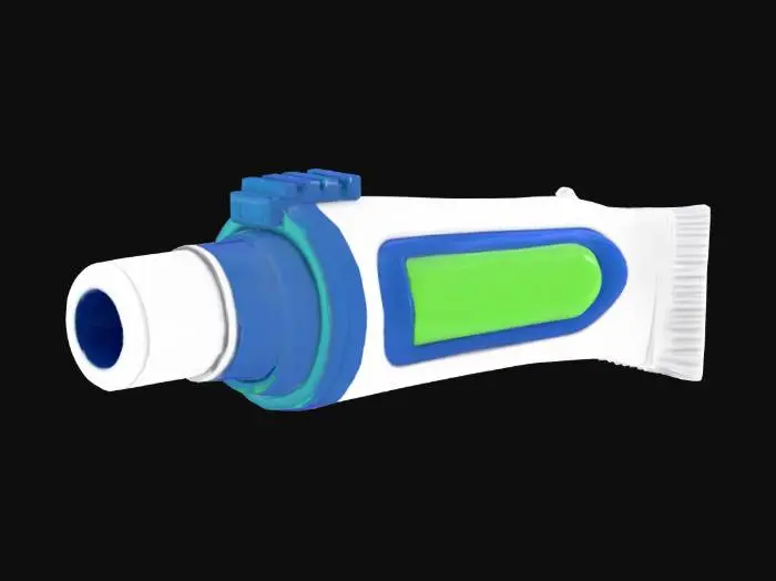3D model for     - object: Cel-Shaded Turbo Toothpaste Cannon
      material: Plastic tube casing, pump lever, ammo cartridge socket
      shape_form: Giant toothpaste blaster for dual brushing and defense
      color_scheme: White, blue, neon lime cartridge strip
      texture_details: “FWOOSH!” comic text, toon shine arrows, mint fog
      style: Cel-Shaded
      environment_use_context: Futuristic bathroom comedy scene
      reference_models: [Hi-Fi Rush props, Mario & Luigi gear]