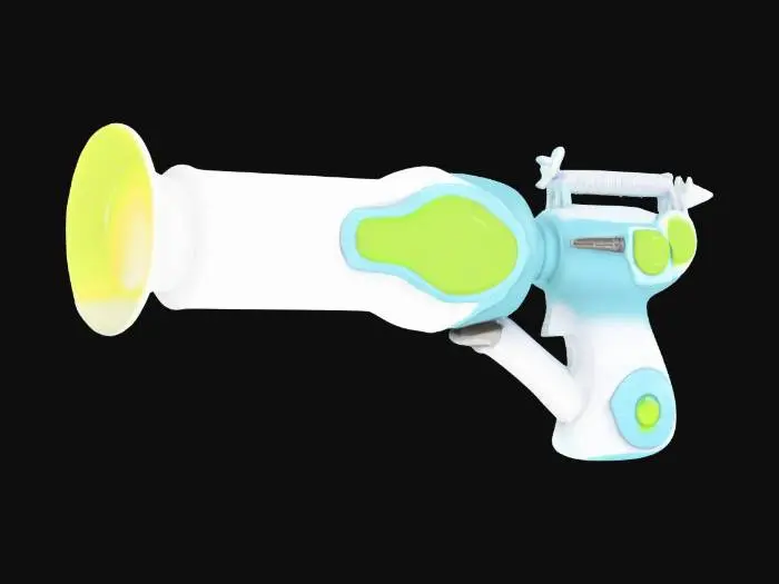 3D model for     - object: Cel-Shaded Turbo Toothpaste Cannon
      material: Plastic tube casing, pump lever, ammo cartridge socket
      shape_form: Giant toothpaste blaster for dual brushing and defense
      color_scheme: White, blue, neon lime cartridge strip
      texture_details: “FWOOSH!” comic text, toon shine arrows, mint fog
      style: Cel-Shaded
      environment_use_context: Futuristic bathroom comedy scene
      reference_models: [Hi-Fi Rush props, Mario & Luigi gear]