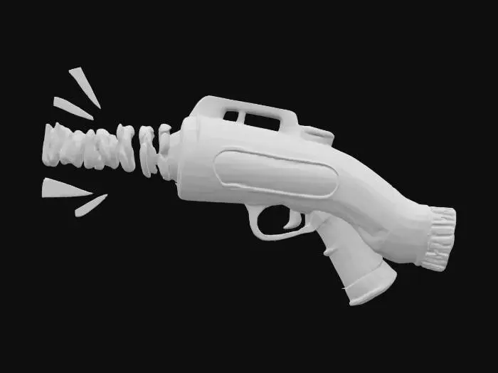 3D model for     - object: Cel-Shaded Turbo Toothpaste Cannon
      material: Plastic tube casing, pump lever, ammo cartridge socket
      shape_form: Giant toothpaste blaster for dual brushing and defense
      color_scheme: White, blue, neon lime cartridge strip
      texture_details: “FWOOSH!” comic text, toon shine arrows, mint fog
      style: Cel-Shaded
      environment_use_context: Futuristic bathroom comedy scene
      reference_models: [Hi-Fi Rush props, Mario & Luigi gear]