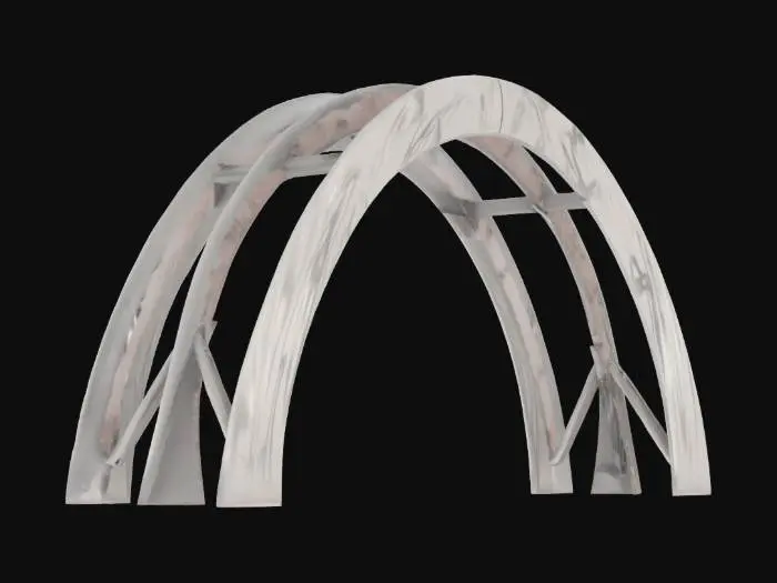3D model for Subject: Dual-helix catenary arch

Style: Modern parametric architecture, sleek and structural

Material: Brushed stainless steel for the arches, tempered glass for infill crossbeams

Details:

Two intertwining helix-shaped arches following precise catenary curves

Glass crossbeams and walkways spanning between the helices

Integrated LED strip lighting along inner curves

Subtle fillets on all edges for smooth transitions

Purpose: Architectural visualization and game/VR asset, #arch#